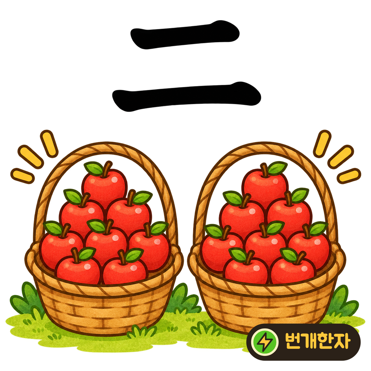 二: 가로선 두 개가 나란히 놓여 있어요. 위아래 선을 세면 숫자 ‘둘’이 바로 보여요. (기억 그림)