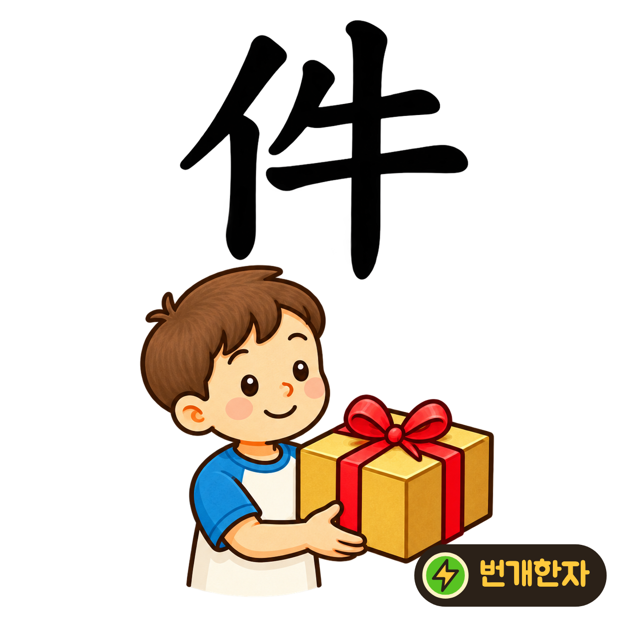 件: 사람 모양 亻 옆에 소 牛가 있어요. 사람이 소에게 실을 물건을 하나씩 세는 장면을 떠올려 보세요. (기억 그림)