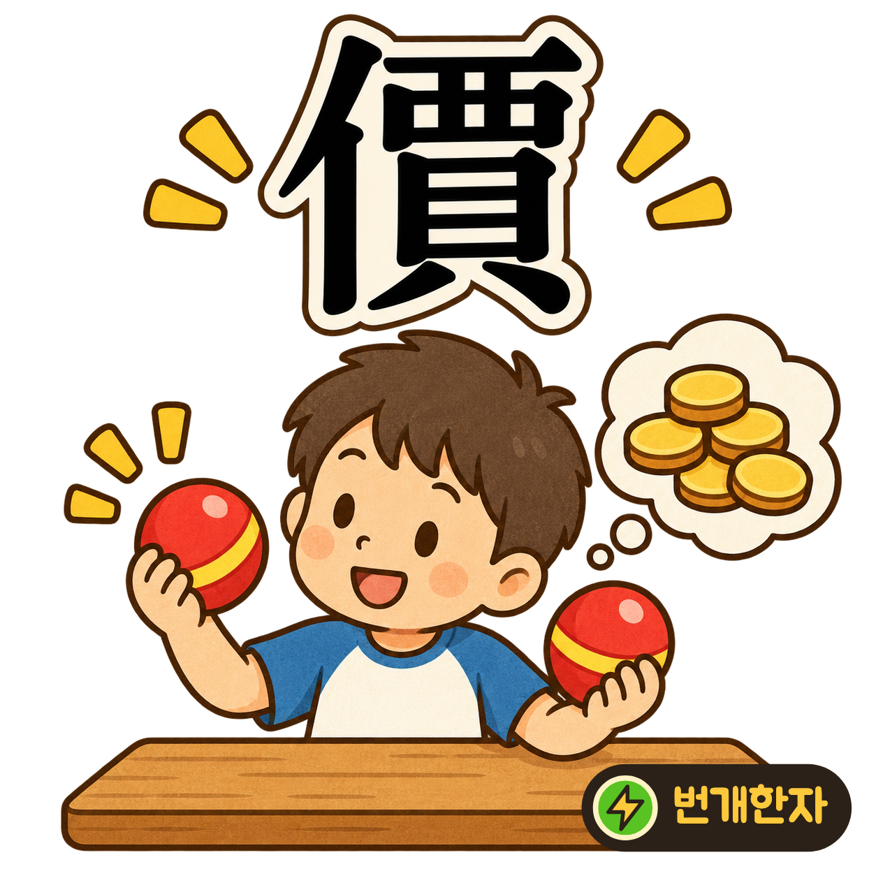 價: 사람 모양 亻 옆의 賈 아래에 조개 貝가 있어요. 사람이 돈으로 물건값을 치르는 모습과 연결해요. (기억 그림)
