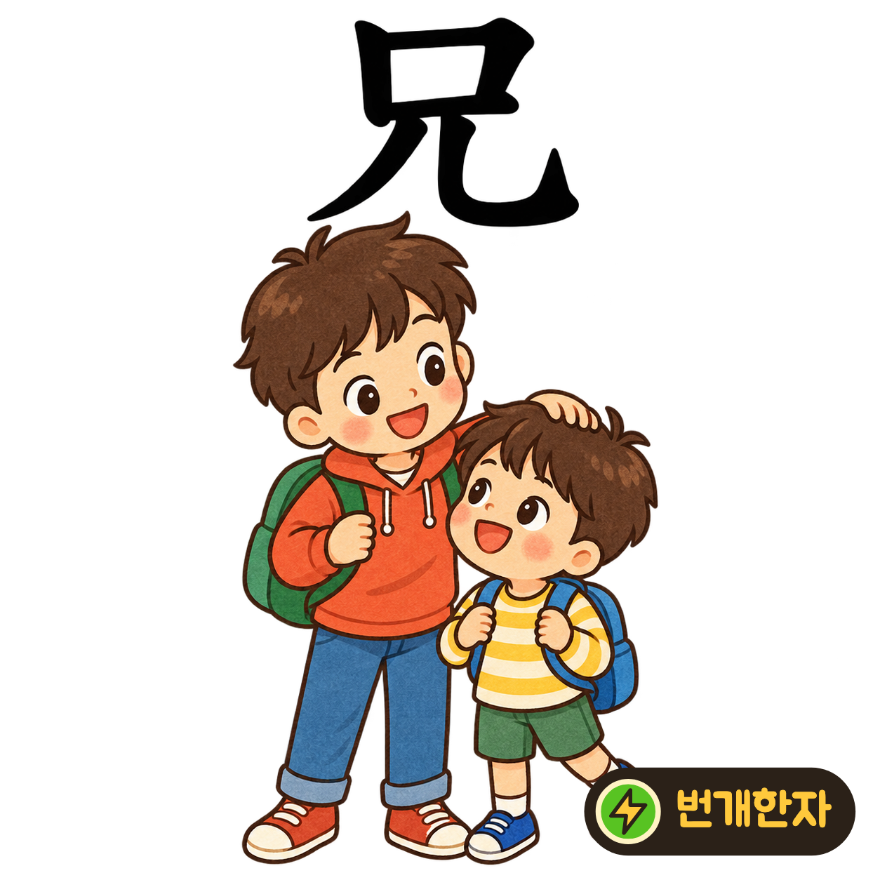 兄: 입 口 아래에 두 다리 모양 儿이 있어요. 동생을 부르며 앞에 서 있는 형을 떠올려 보세요. (기억 그림)