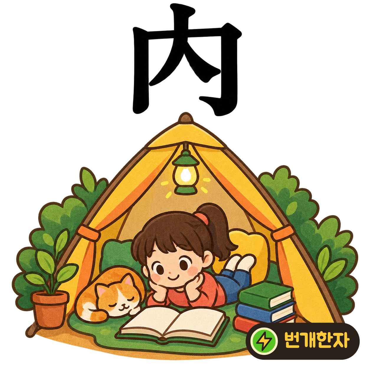 內: 바깥 테두리 冂 안에 入이 들어 있어요. 무엇이 테두리 안으로 들어간 모습을 보고 ‘안’을 기억해요. (기억 그림)