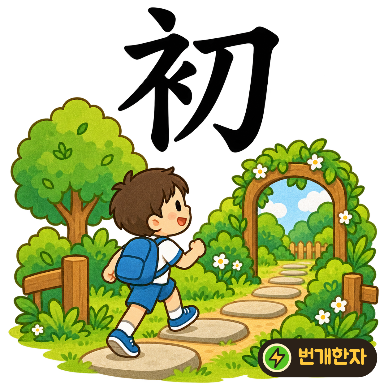 初: 옷을 떠올리는 衤 옆에 칼 刀이 있어요. 옷을 만들 때 처음으로 천을 자르는 장면으로 기억해 보세요. (기억 그림)