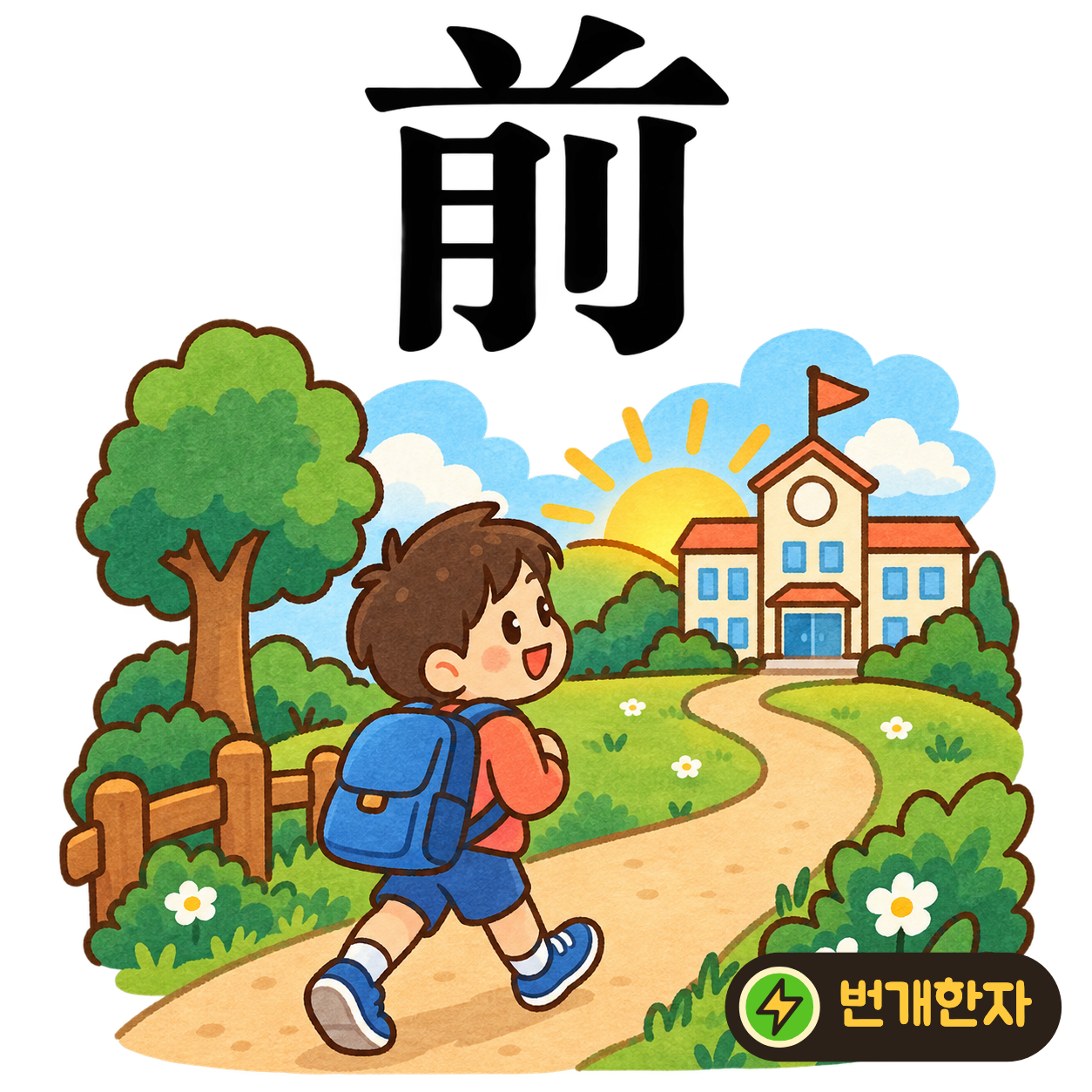 前: 윗부분 아래에 月을 닮은 모양과 刂이 나란히 있어요. 앞을 향해 나아갈 준비를 한 두 줄의 대열로 상상해 보세요. (기억 그림)