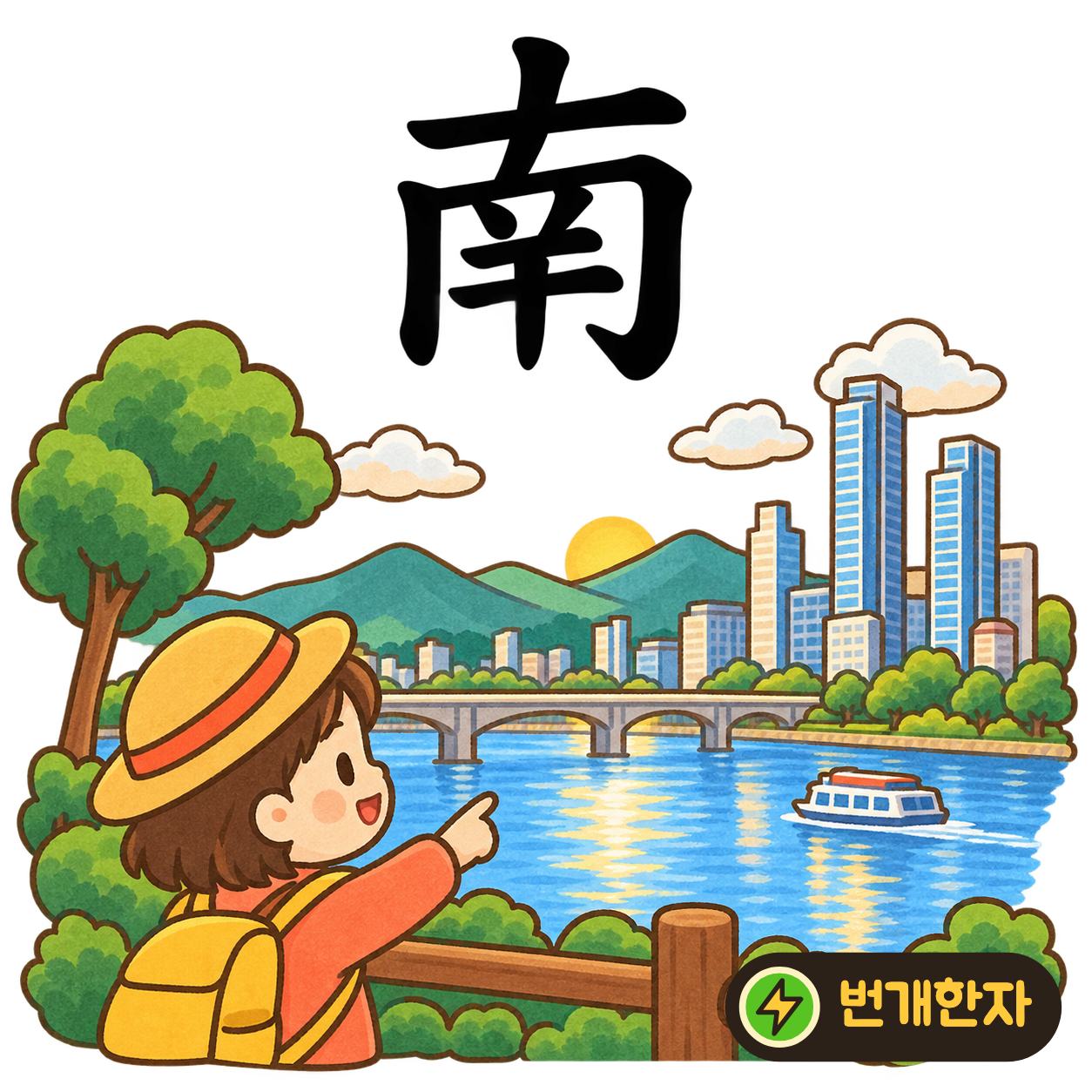 南: 윗부분 아래에 넓은 테두리가 있어요. 따뜻한 남쪽으로 열린 큰 창문이라고 상상해요. (기억 그림)