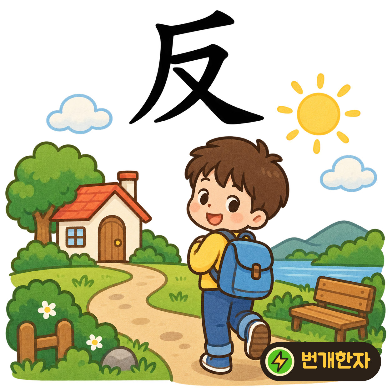 反: 덮개 같은 厂 아래에 又가 있어요. 덮개를 손으로 뒤집어 돌이키는 모습을 상상해요. (기억 그림)