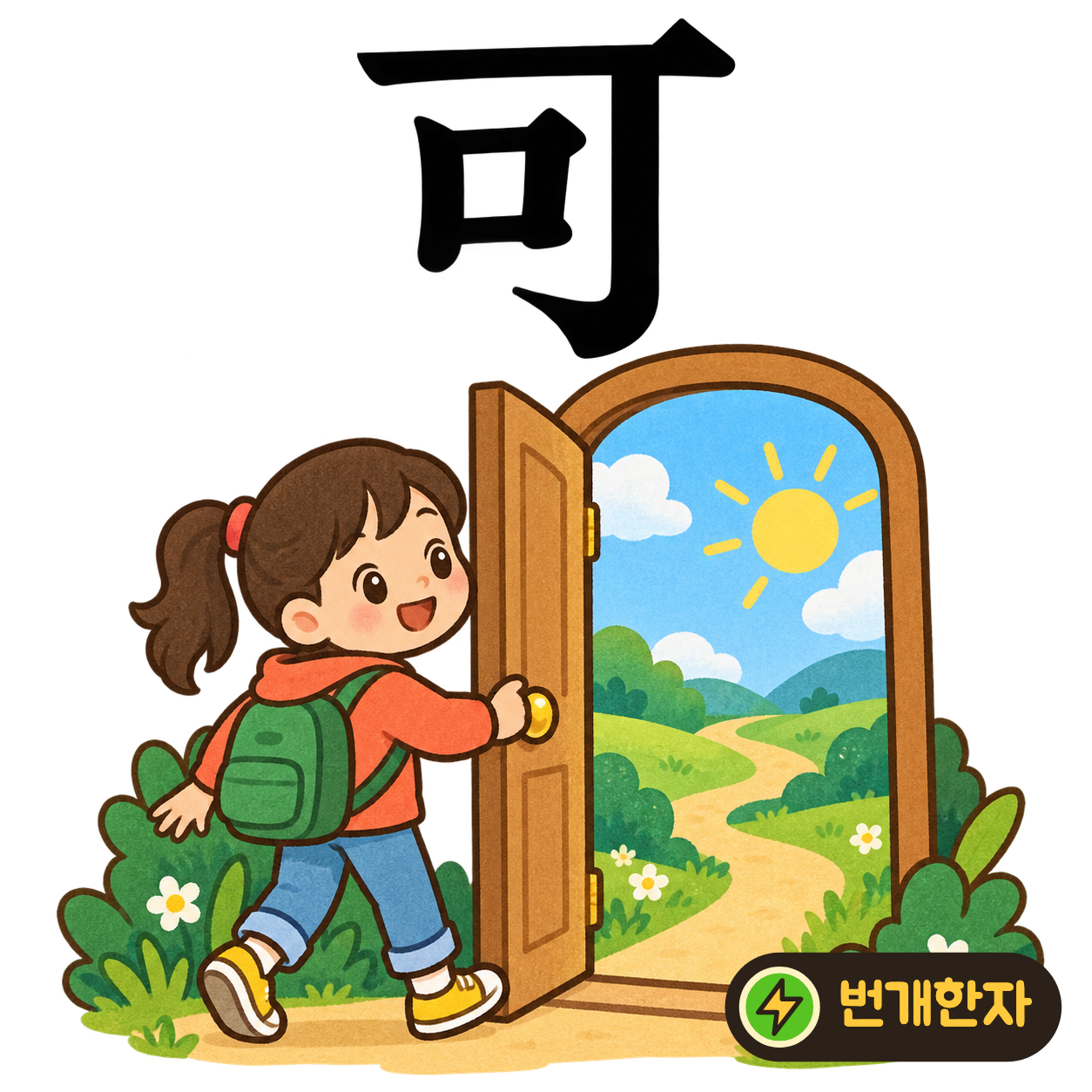 可: 네모 口 옆에 길게 구부러진 획이 있어요. ‘그렇게 해도 옳아!’ 하고 말한 뒤 표시를 붙인다고 상상해요. (기억 그림)