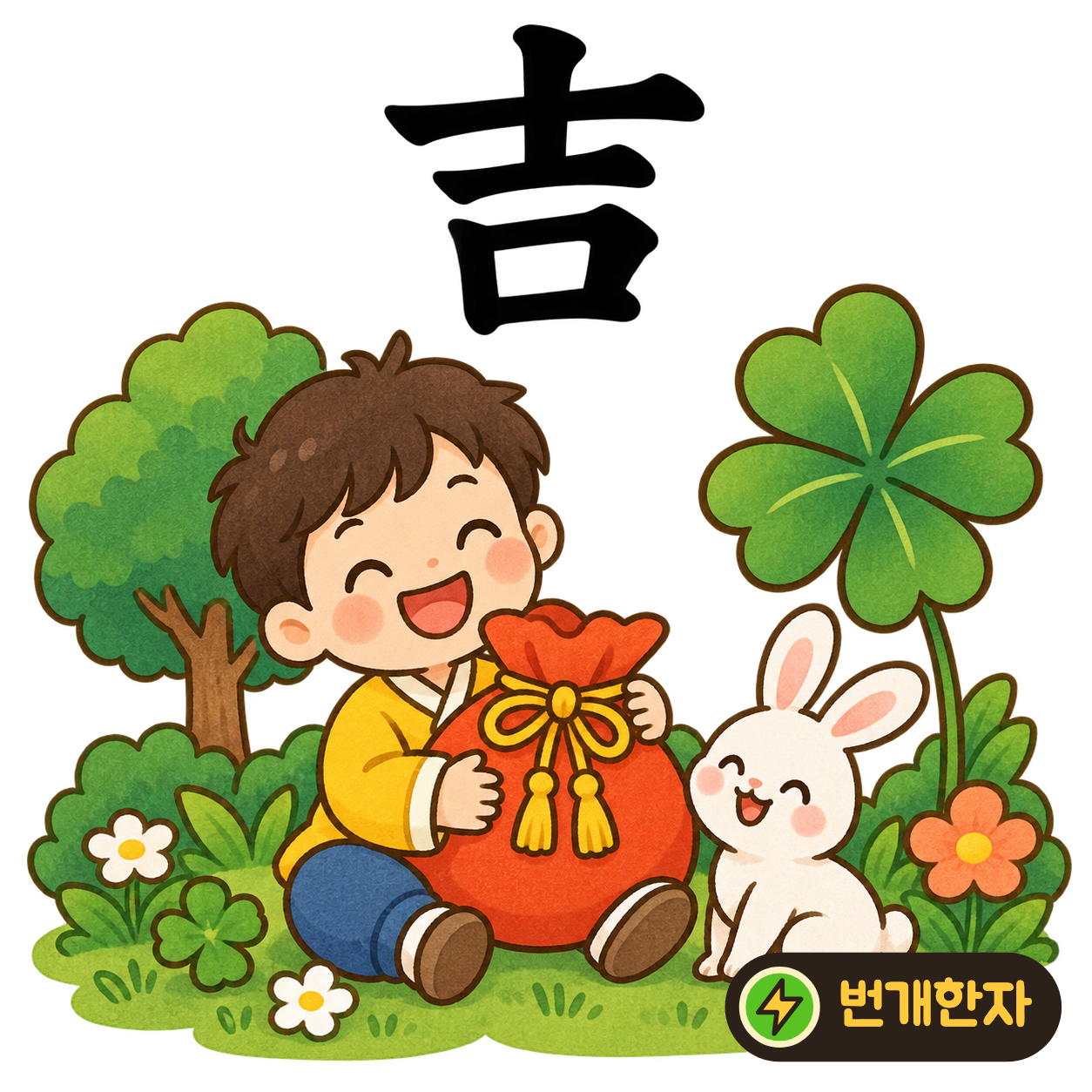 吉: 士 아래에 입 口가 있어요. 입으로 길하고 좋은 소식을 전하는 사람을 떠올려요. (기억 그림)