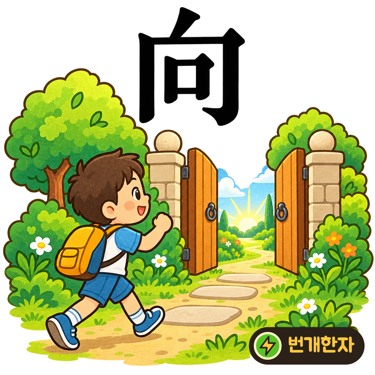 向: 테두리 안에 작은 입 口가 있어요. 창문 쪽을 향해 고개를 내밀어 말하는 모습을 상상해요. (기억 그림)