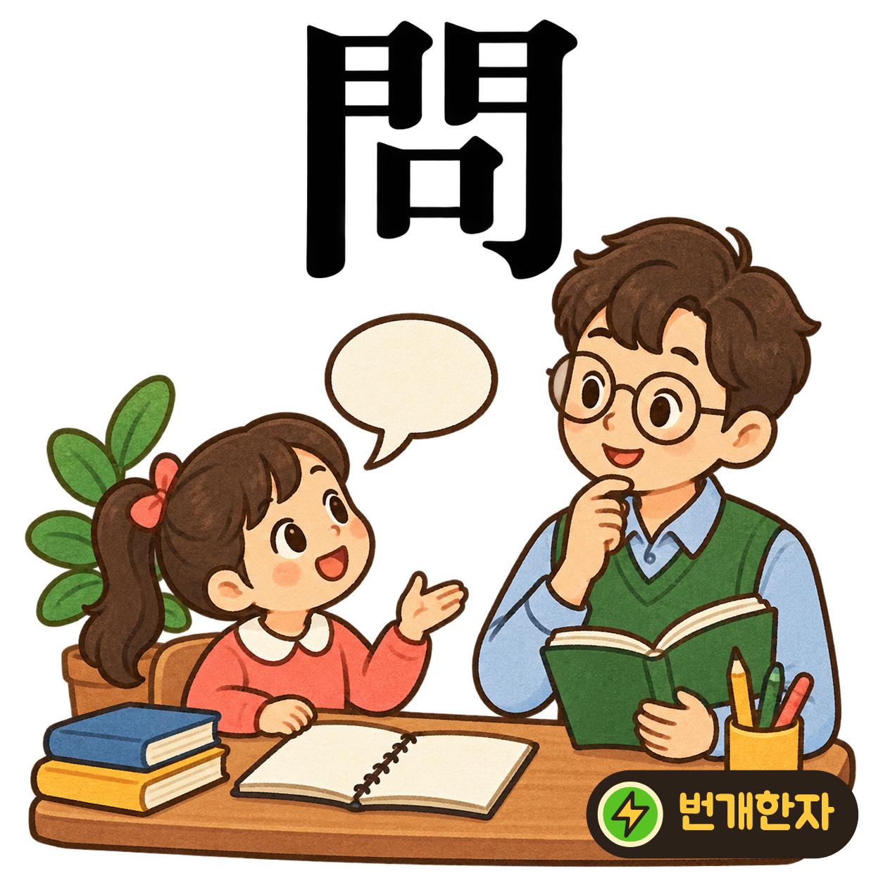 問: 문 門 안에 입 口가 있어요. 문 앞에 서서 ‘누구세요?’ 하고 묻는 장면이에요. (기억 그림)