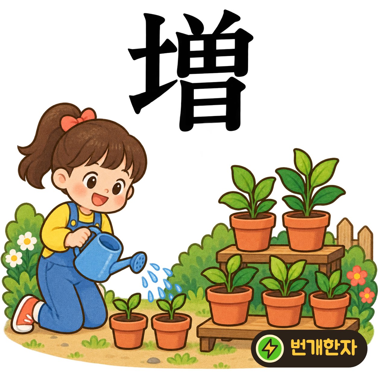 增: 흙 土 옆에 일찍 曾이 있어요. 흙을 한 층 더 얹어 높이가 늘어나는 모습을 떠올려요. (기억 그림)