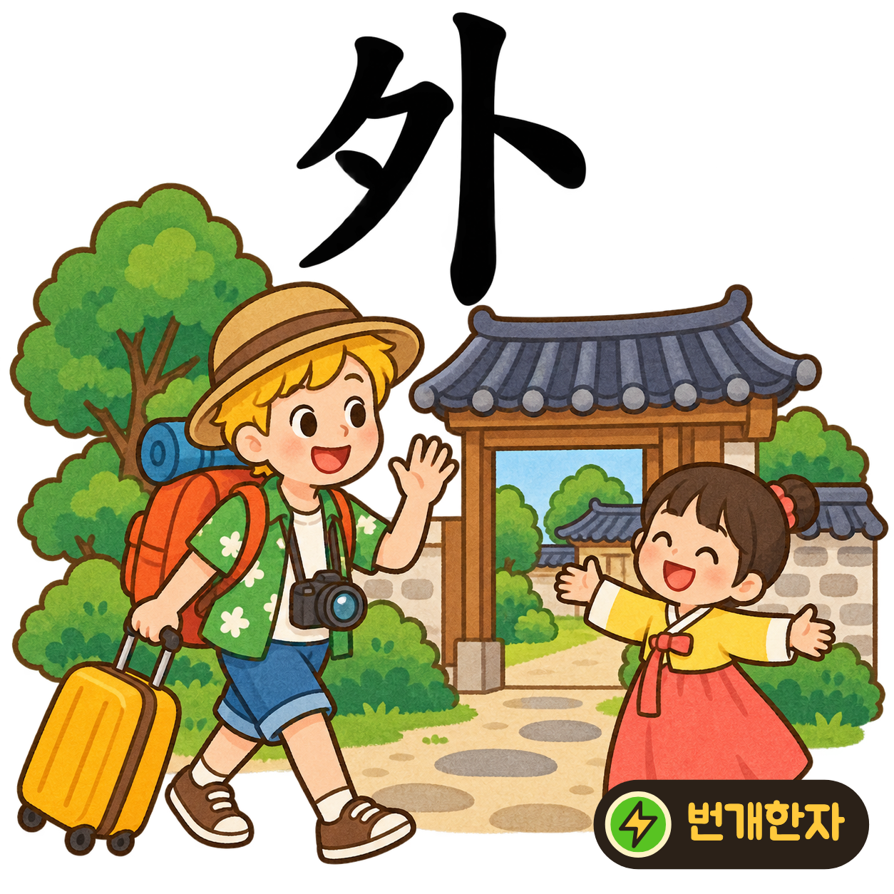 外: 저녁 夕 옆에 卜이 있어요. 저녁에 바깥을 살피려고 문밖에 세운 작은 표지라고 상상해요. (기억 그림)