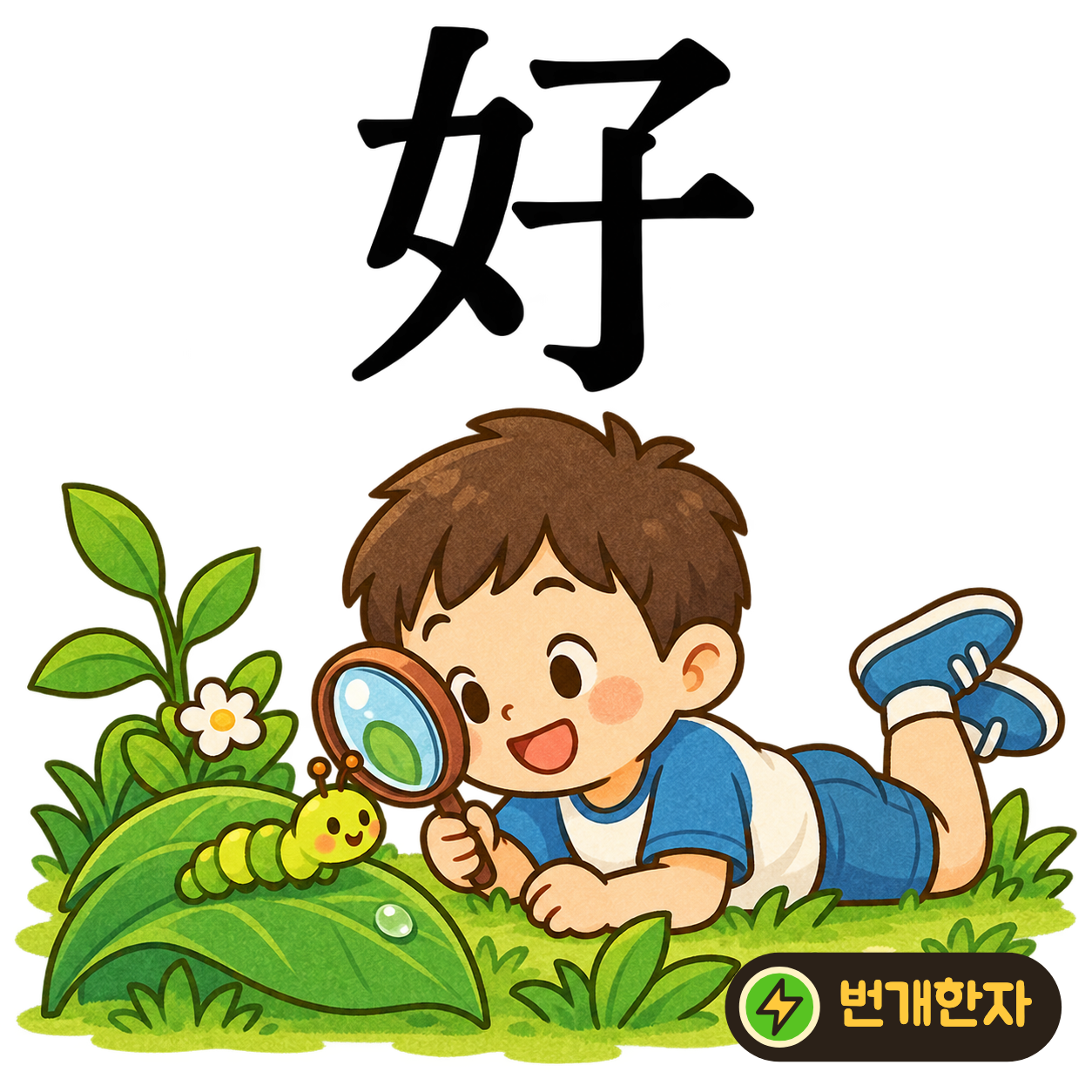好: 여자 女와 아이 子가 나란히 있어요. 어른과 아이가 사이좋게 지내는 좋은 장면을 떠올려요. (기억 그림)