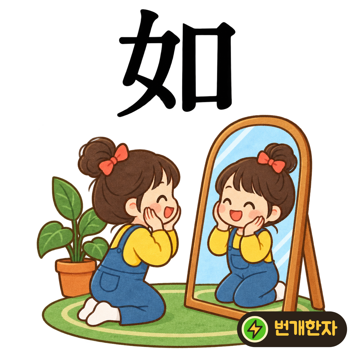 如: 여자 女 옆에 입 口가 있어요. 서로 ‘나도 같아!’라고 말하는 모습을 상상해요. (기억 그림)