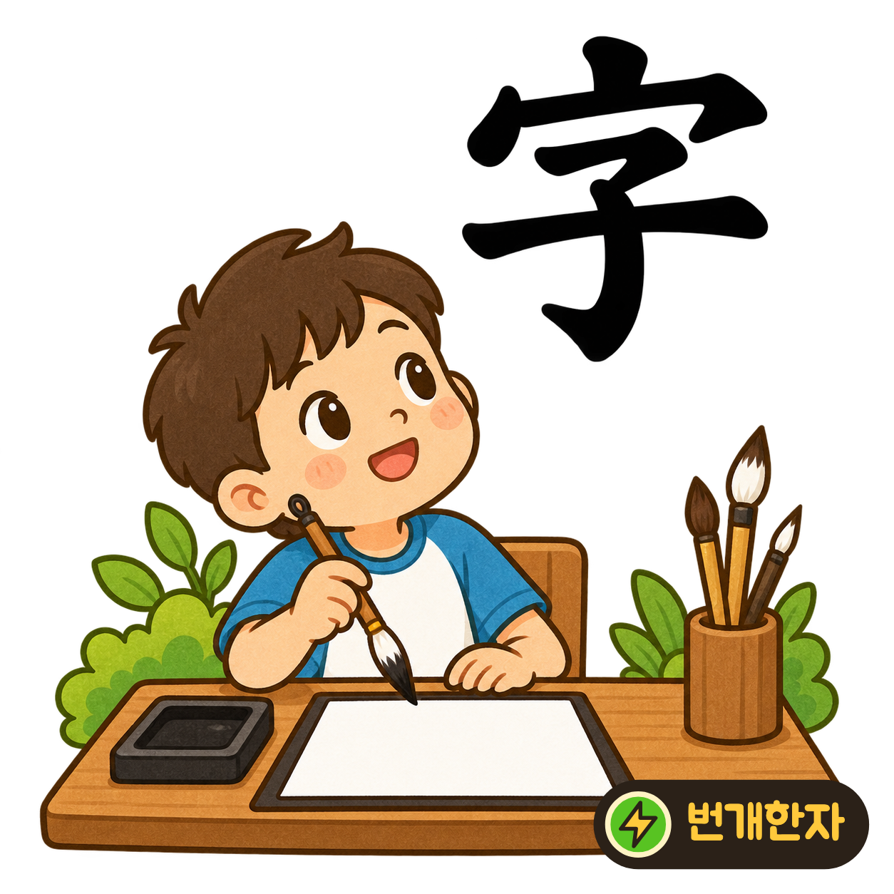 字: 지붕 宀 아래에 아이 子가 있어요. 아이가 집에서 글자를 배우는 장면으로 기억해요. (기억 그림)
