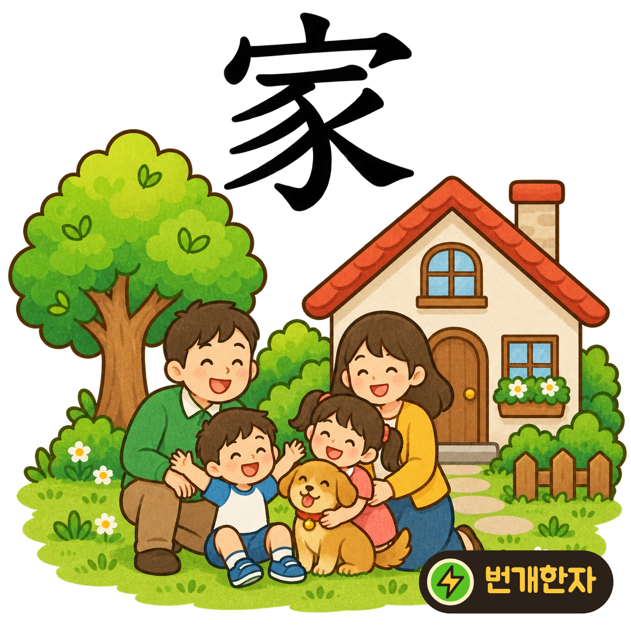 家: 지붕 宀 아래에 돼지 豕가 있어요. 지붕 아래에서 가축도 돌보는 집을 상상해요. (기억 그림)