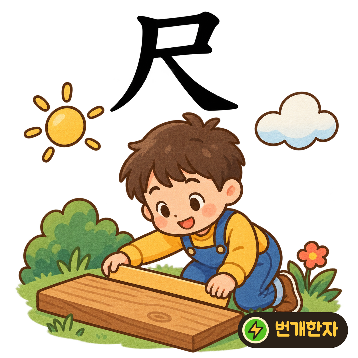 尺: 尸 모양에서 긴 획이 오른쪽 아래로 뻗어요. 길게 뻗은 자를 대고 길이를 재는 모습을 떠올려요. (기억 그림)