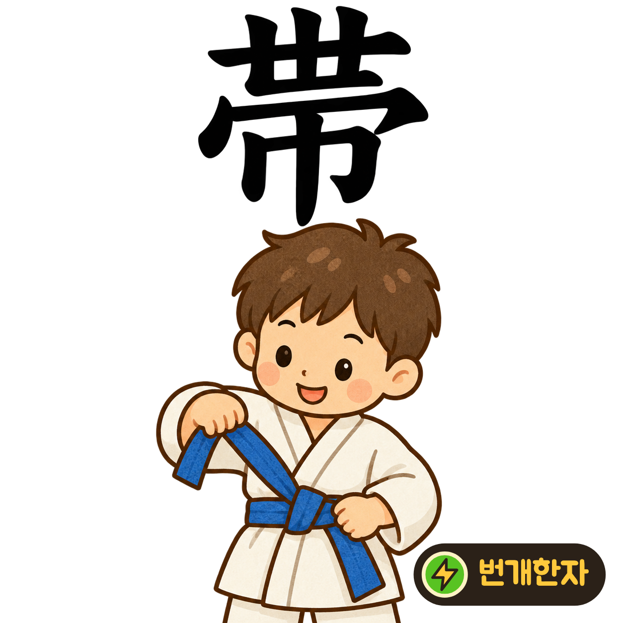 帶: 가운데 덮개 아래로 수건 巾이 내려와요. 허리에 두른 띠의 끝이 아래로 늘어진 모습을 떠올려요. (기억 그림)