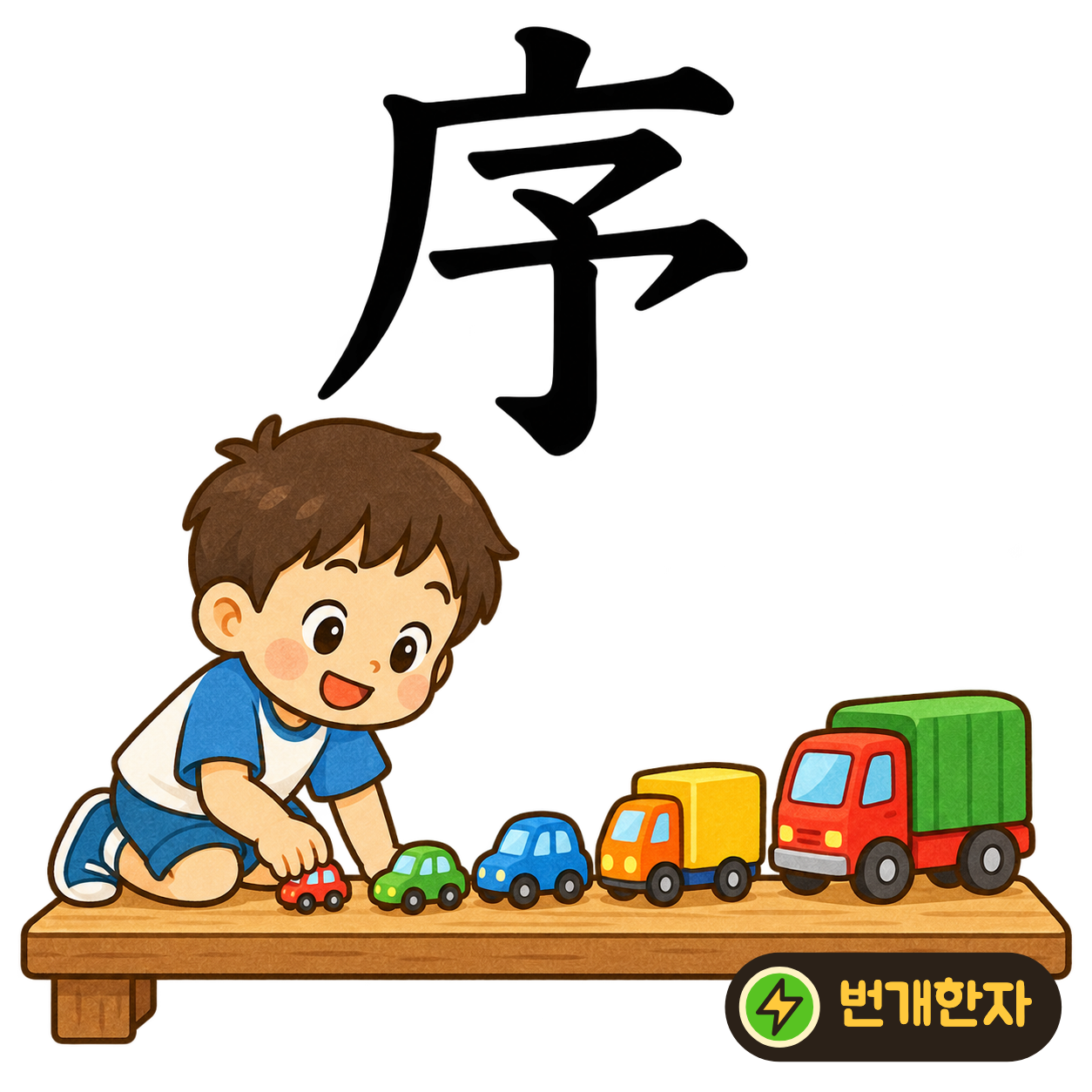 序: 덮개 广 아래에 미리 予가 있어요. 집 안에서 미리 차례를 정해 기다리는 모습이에요. (기억 그림)