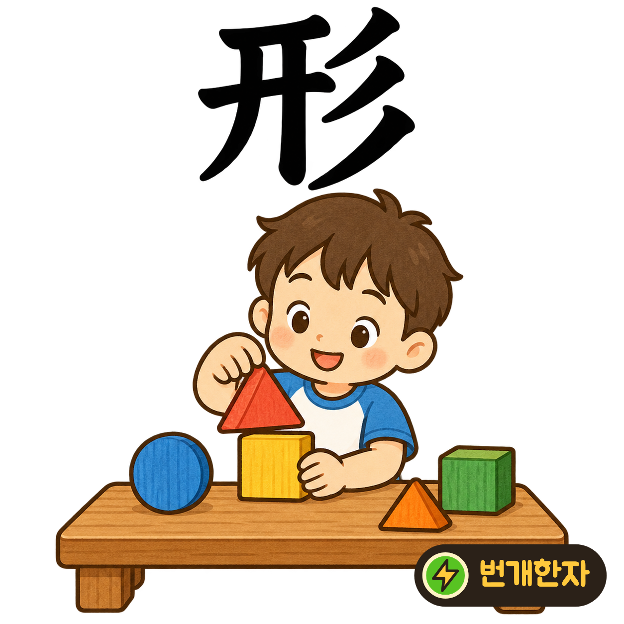 形: 왼쪽 모양 옆으로 비스듬한 획 셋이 나란히 있어요. 물건의 모양을 따라 그림자를 세 줄로 그린다고 상상해요. (기억 그림)