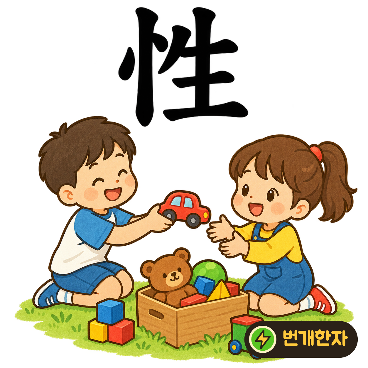 性: 마음 모양 忄 옆에 날 生이 있어요. 태어나 자라며 마음에 자리 잡는 성품을 떠올려요. (기억 그림)