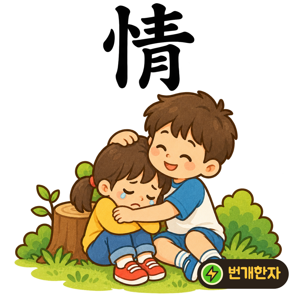 情: 마음 모양 忄 옆에 푸를 靑이 있어요. 맑은 마음으로 내 뜻을 전하는 장면을 상상해요. (기억 그림)