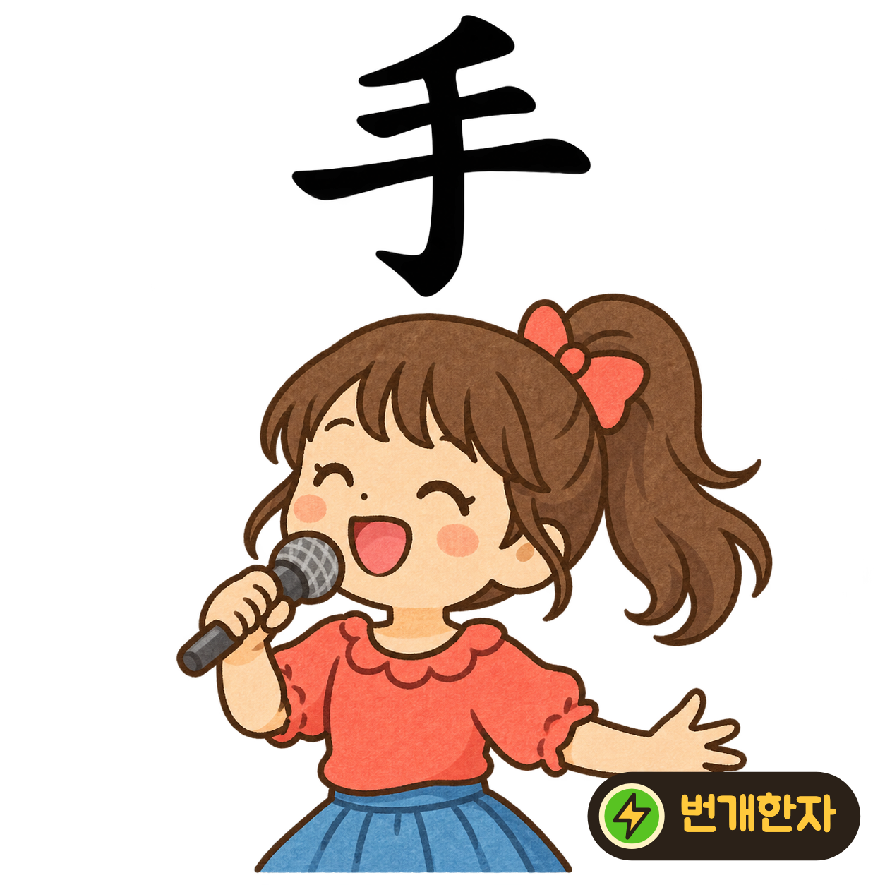 手: 가운데 세로획에서 여러 획이 뻗어요. 손바닥에서 손가락이 펼쳐진 모습을 떠올려요. (기억 그림)