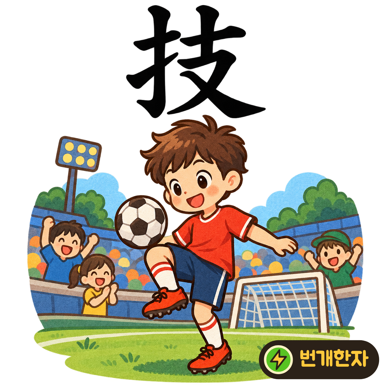 技: 손 모양 扌 옆에 지탱할 支가 있어요. 손으로 물건을 균형 잡아 다루는 재주를 상상해요. (기억 그림)