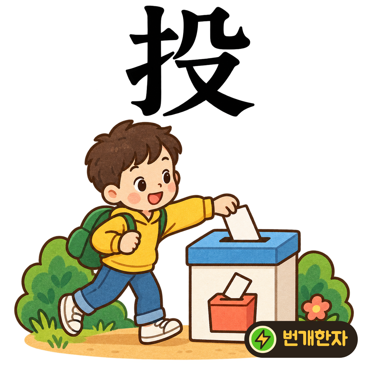 投: 손 모양 扌 옆에 殳가 있어요. 손에 쥔 공을 멀리 던지는 모습을 떠올려요. (기억 그림)