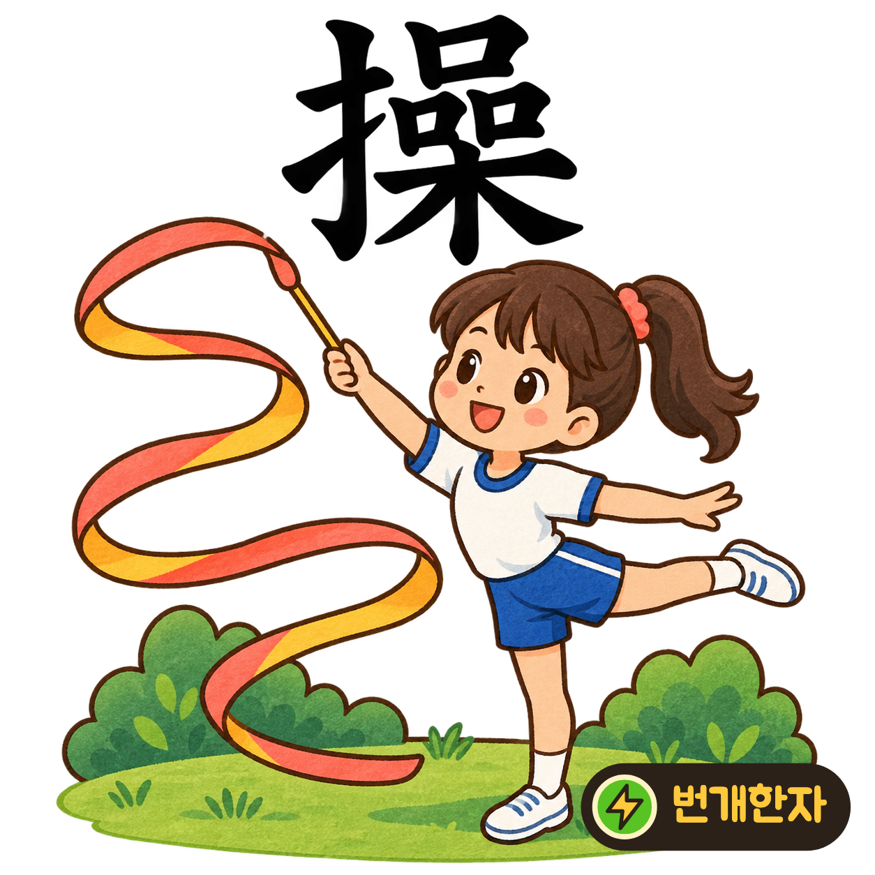 操: 손 모양 扌 옆에 口 세 개와 나무 木이 있어요. 여러 물건을 나무 막대로 잡고 다루는 장면을 상상해요. (기억 그림)