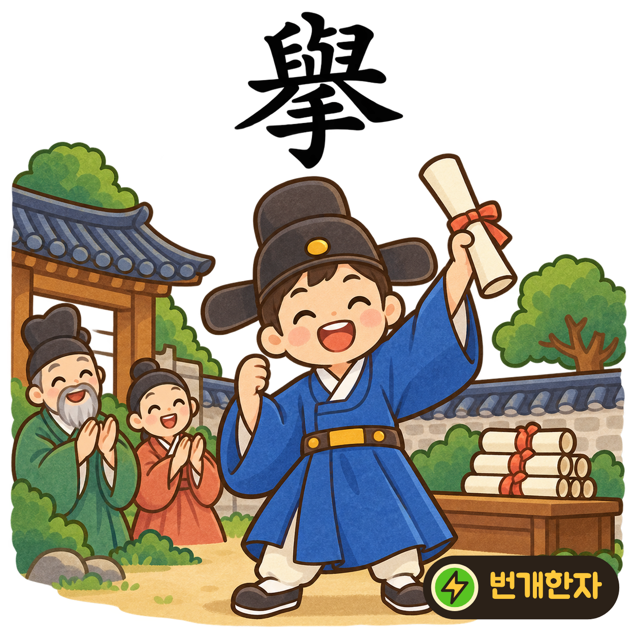 擧: 복잡한 윗부분 아래에 손 手가 있어요. 여러 물건을 손으로 높이 들어 올리는 모습을 떠올려요. (기억 그림)