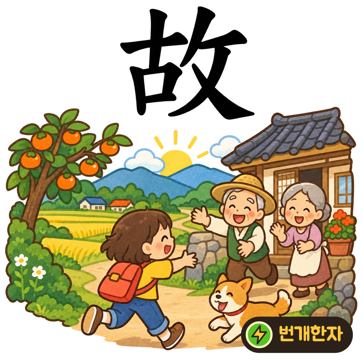 故: 옛 古 옆에 攵이 있어요. 옛일을 하나씩 짚어 보며 어떤 까닭이 있었는지 찾아요. (기억 그림)