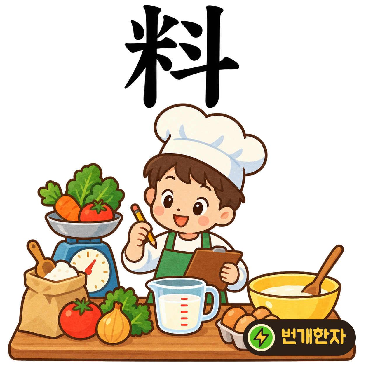 料: 쌀 米 옆에 말 斗가 있어요. 쌀을 그릇에 담으며 얼마나 되는지 헤아려요. (기억 그림)