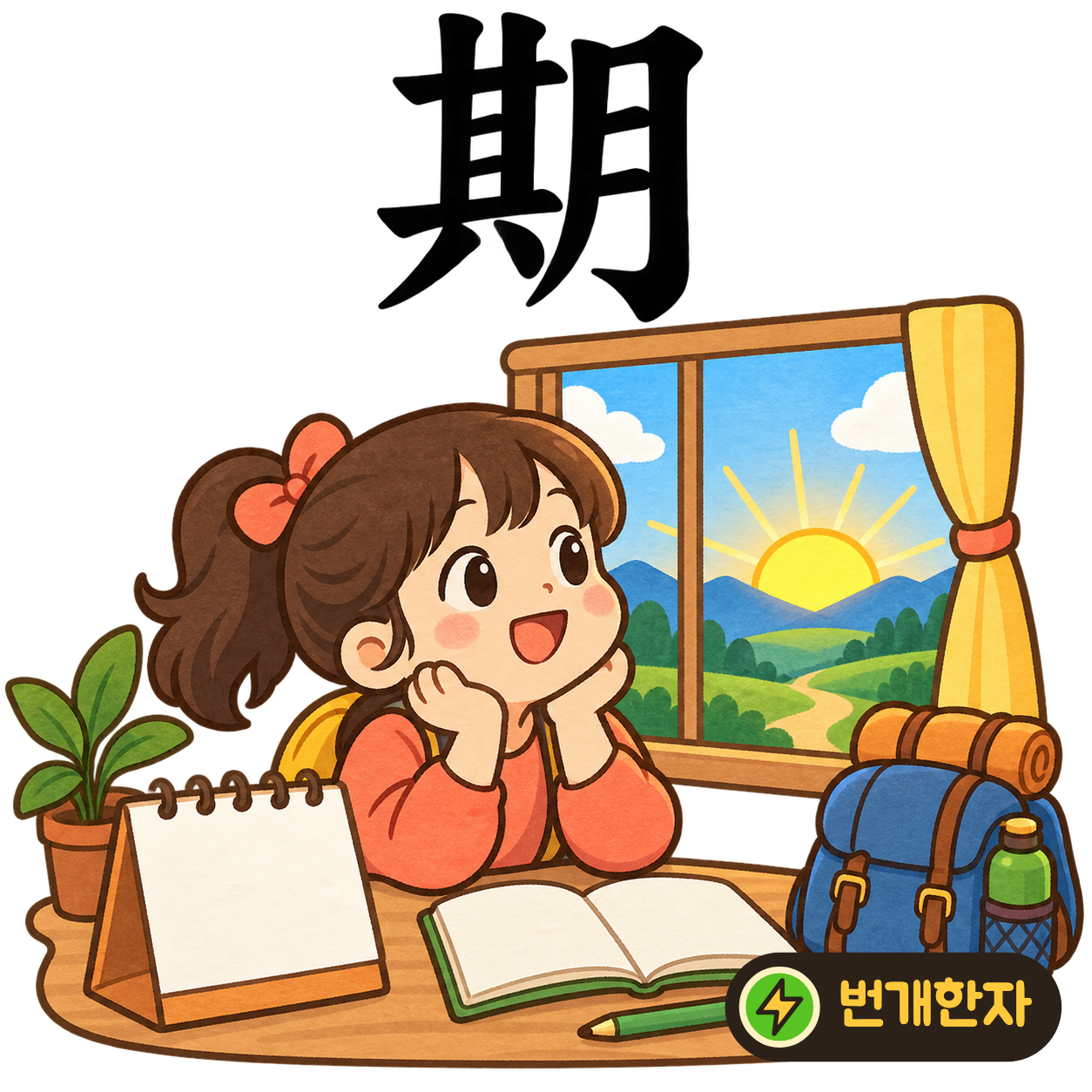 期: 그 其 옆에 달 月이 있어요. 약속한 날을 달력에 표시하고 기다리는 모습을 떠올려요. (기억 그림)