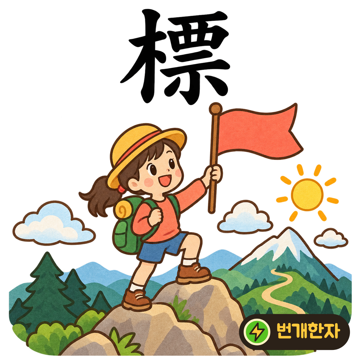 標: 나무 木 옆에 표 票가 있어요. 나무에 표지를 붙여 눈에 띄게 표시해요. (기억 그림)