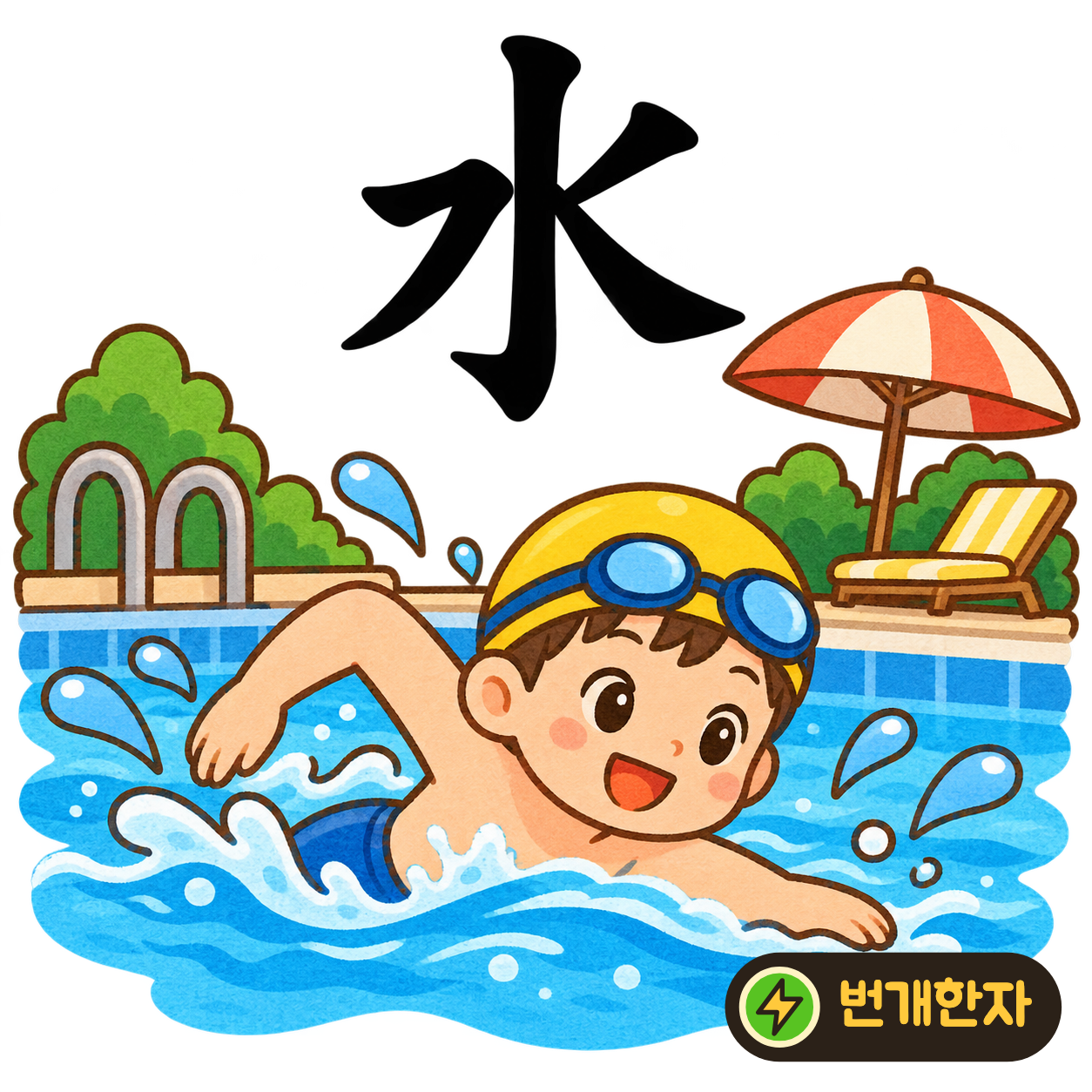 水: 가운데 물줄기 양옆으로 작은 물줄기가 뻗어요. 사방으로 흐르는 물을 떠올려요. (기억 그림)