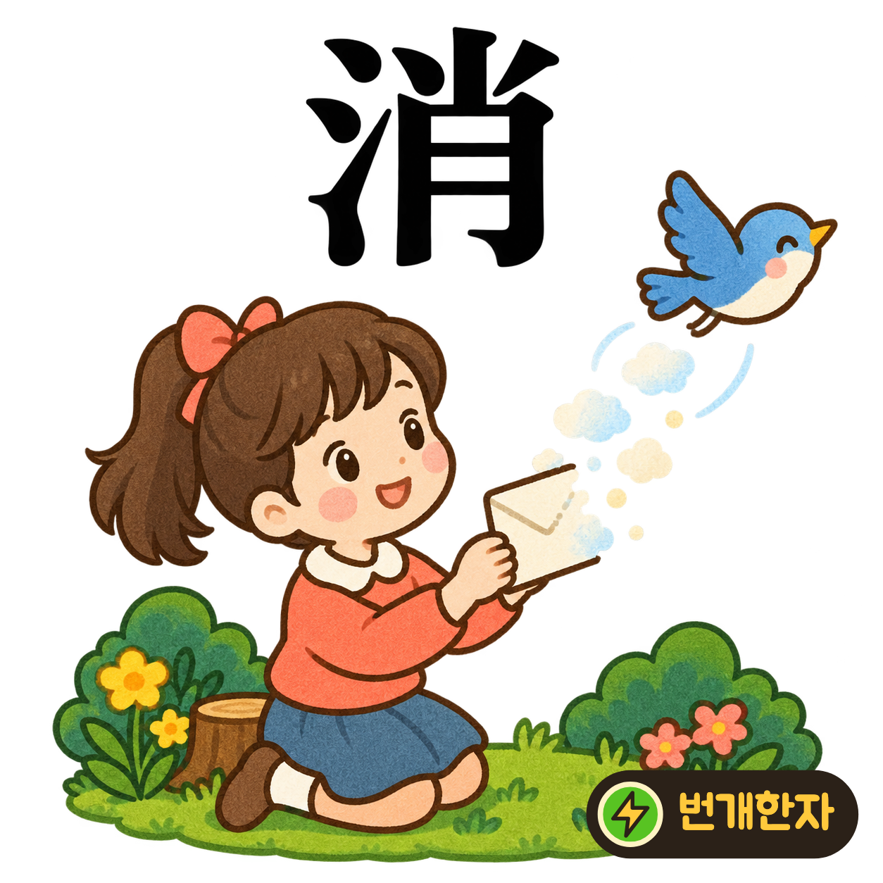 消: 물 모양 氵 옆에 肖가 있어요. 작은 얼음이 물속에서 녹아 사라지는 모습을 상상해요. (기억 그림)