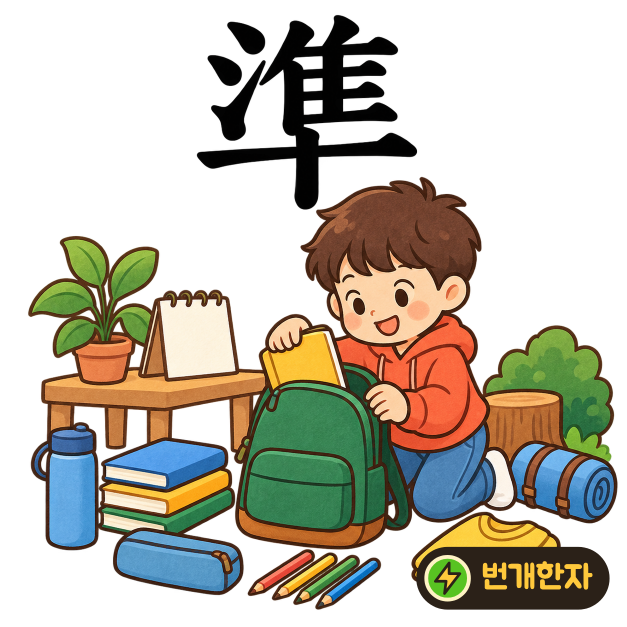 準: 위쪽에 물 氵와 새 隹, 아래에 十이 있어요. 물 높이를 십자 표시 기준에 맞춘다고 상상해요. (기억 그림)