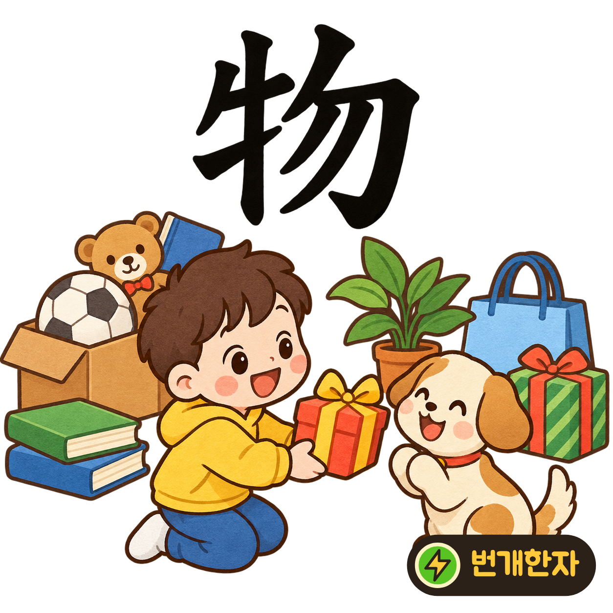 物: 소 牛 옆에 勿이 있어요. 소에 여러 물건을 실어 옮기는 모습을 상상해요. (기억 그림)