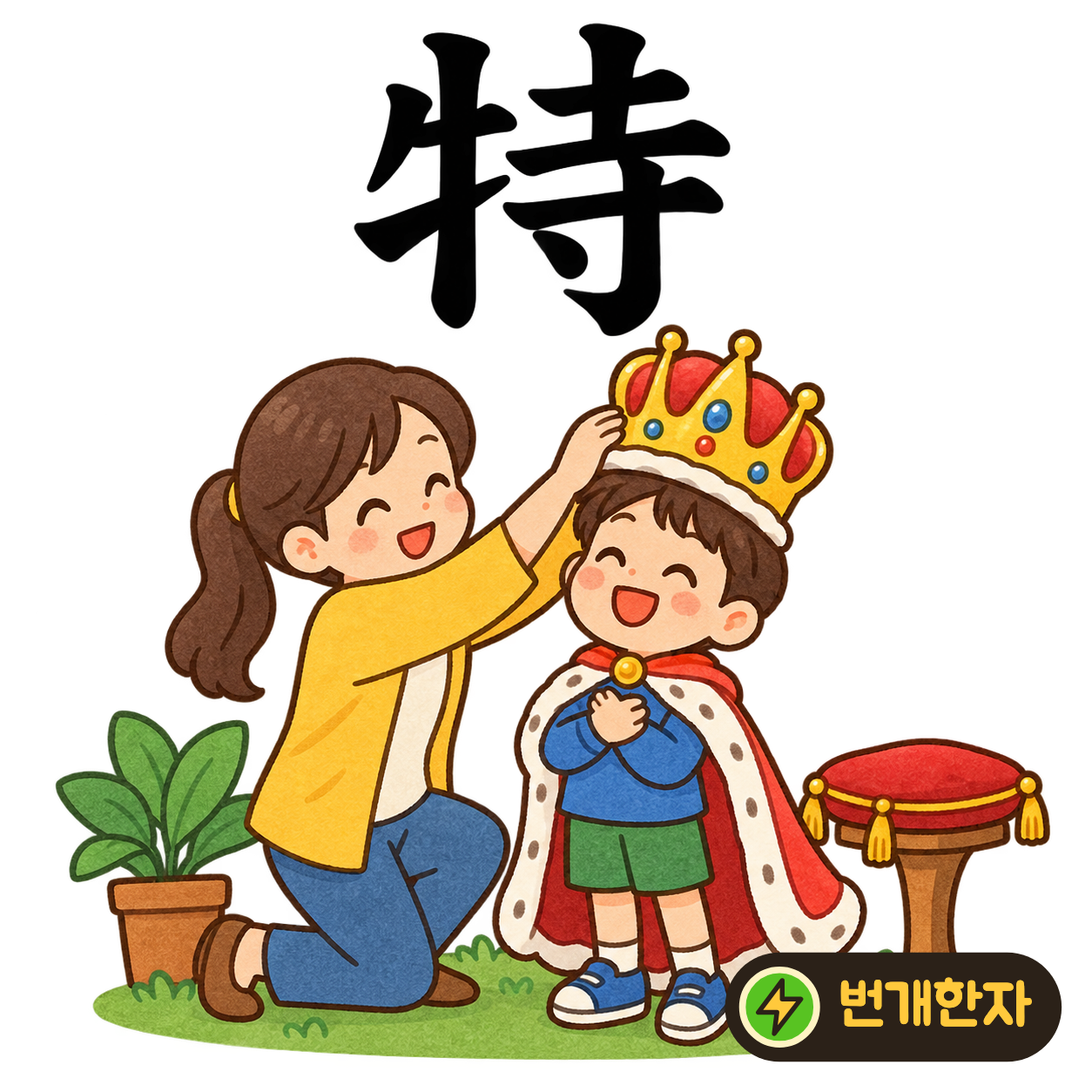 特: 소 牛 옆에 절 寺가 있어요. 절 앞에 특별한 무늬의 소가 서 있다고 상상해요. (기억 그림)