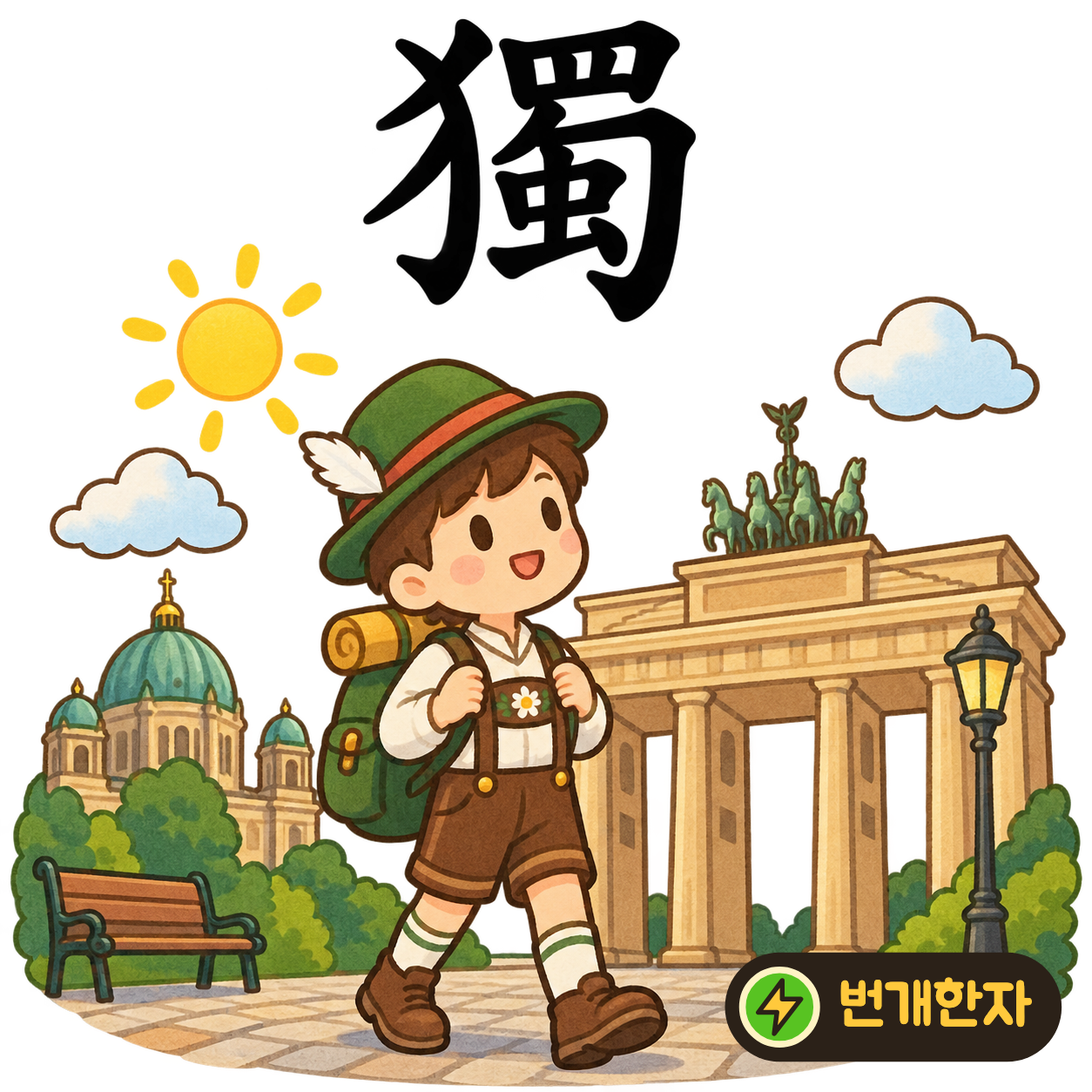 獨: 짐승 모양 犭 옆에 蜀이 있어요. 울타리 옆에 혼자 서 있는 동물을 상상해요. (기억 그림)