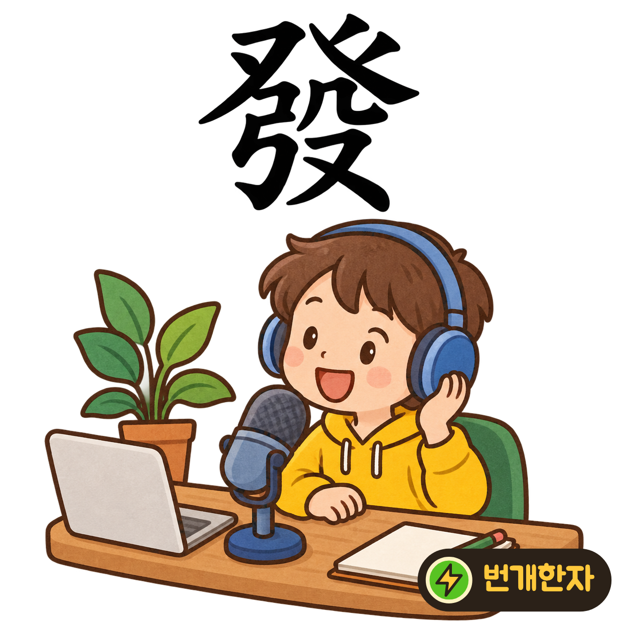 發: 위의 펼쳐진 획 아래에 활 弓이 보여요. 활시위를 놓자 화살이 앞으로 뻗어 나가는 장면이에요. (기억 그림)