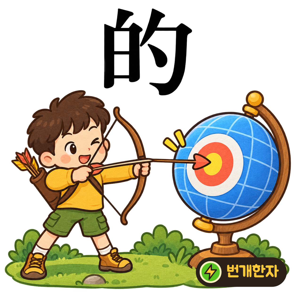 的: 흰 白 옆에 勺이 있어요. 하얀 표적 한가운데를 맞히는 모습을 떠올려요. (기억 그림)