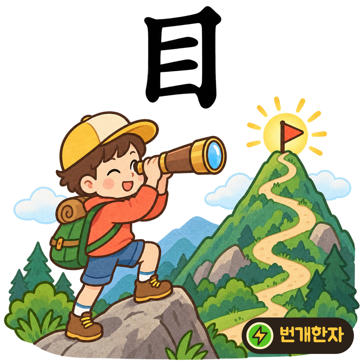 目: 길쭉한 네모 안에 가로선 두 개가 있어요. 세로로 세운 눈과 그 안의 눈동자를 상상해요. (기억 그림)