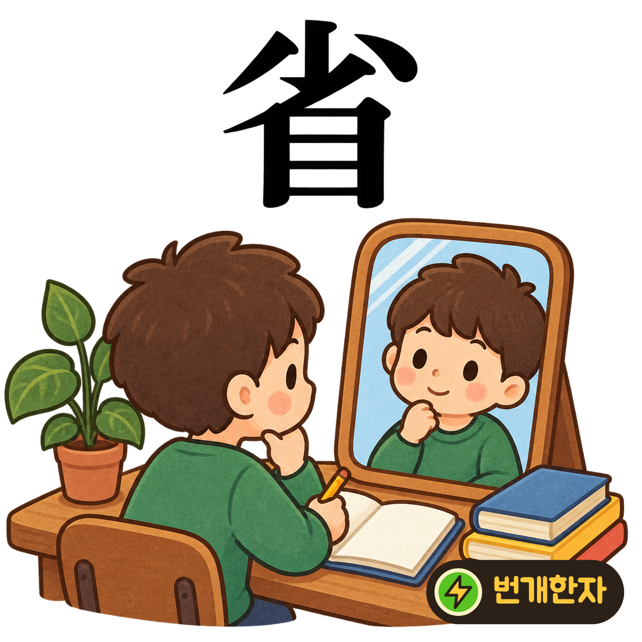 省: 적을 少 아래에 눈 目이 있어요. 작은 부분도 놓치지 않고 눈으로 살펴봐요. (기억 그림)