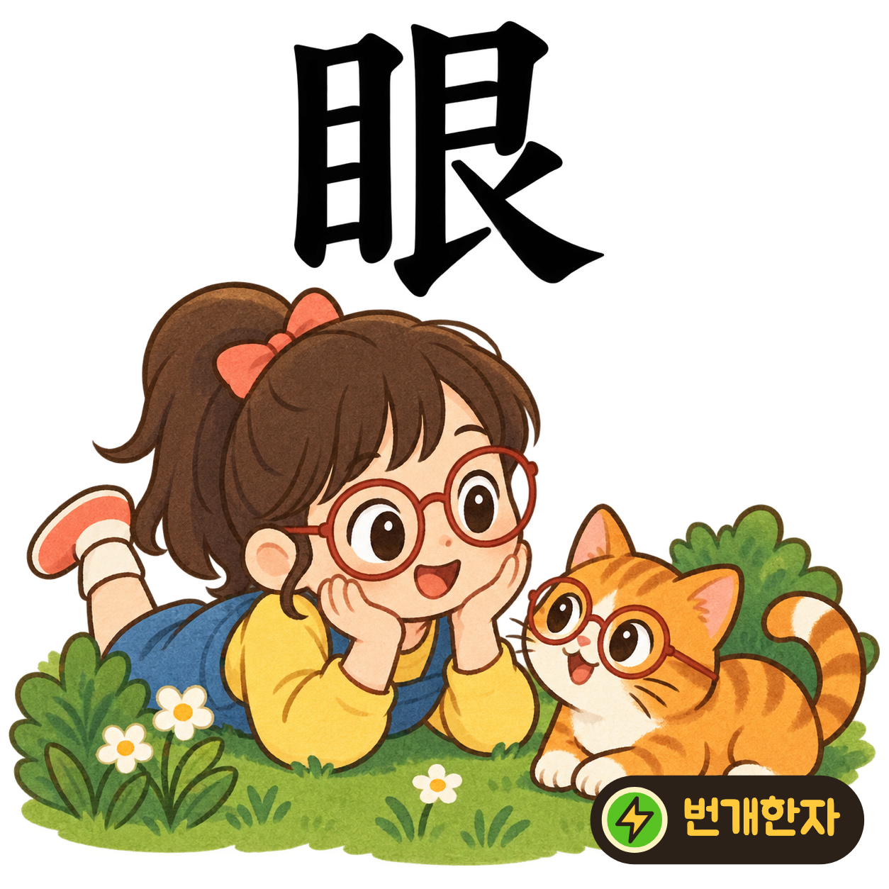 眼: 눈 目 옆에 艮이 있어요. 눈을 크게 뜨고 앞의 모양을 또렷하게 보는 모습을 상상해요. (기억 그림)