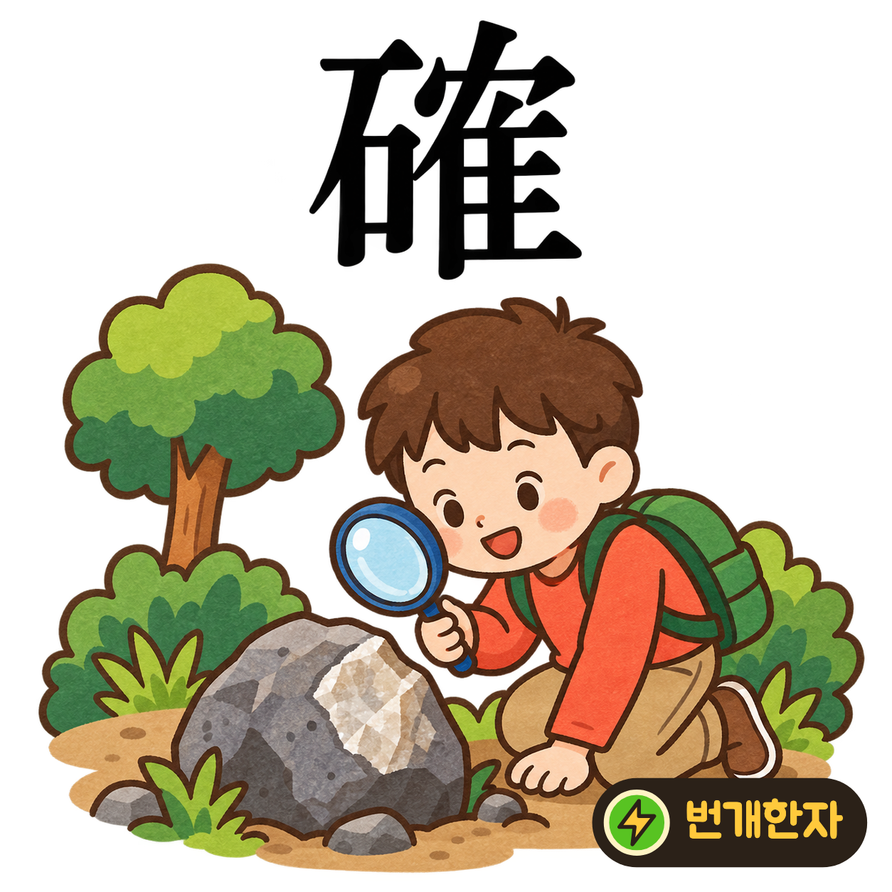 確: 돌 石 옆에 隹를 품은 모양이 있어요. 새가 앉아도 흔들리지 않는 단단한 돌을 상상해요. (기억 그림)