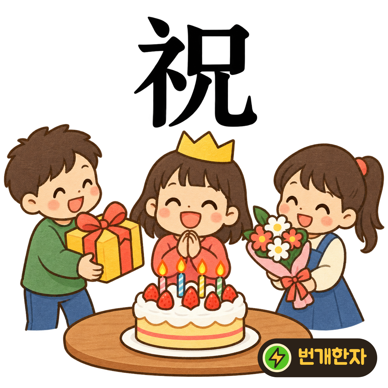 祝: 보일 示의 옆모양 礻와 형 兄이 있어요. 형과 함께 좋은 일이 생기기를 비는 장면이에요. (기억 그림)