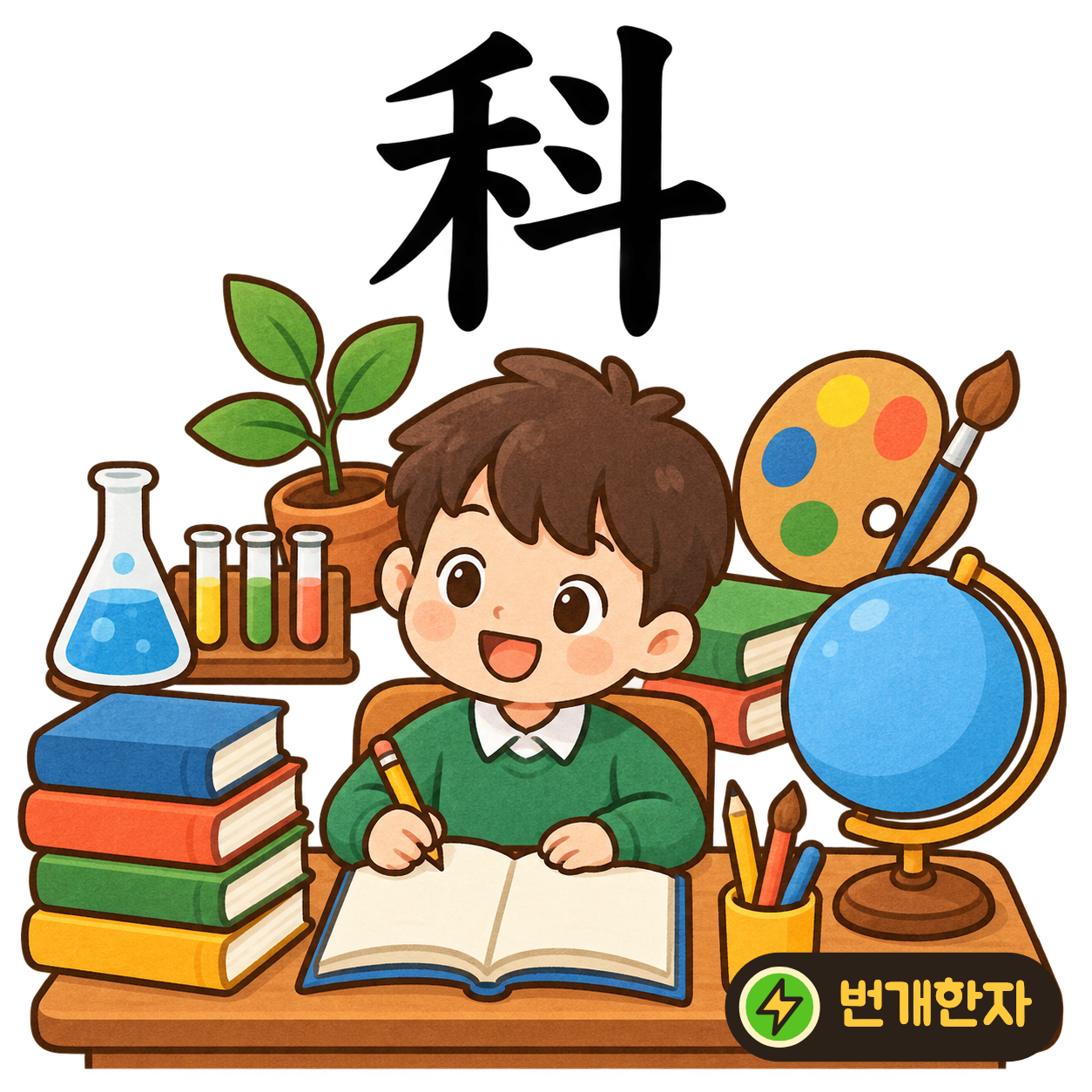 科: 곡식 禾 옆에 말 斗가 있어요. 곡식을 종류별로 나누듯 배울 과목을 나누어요. (기억 그림)