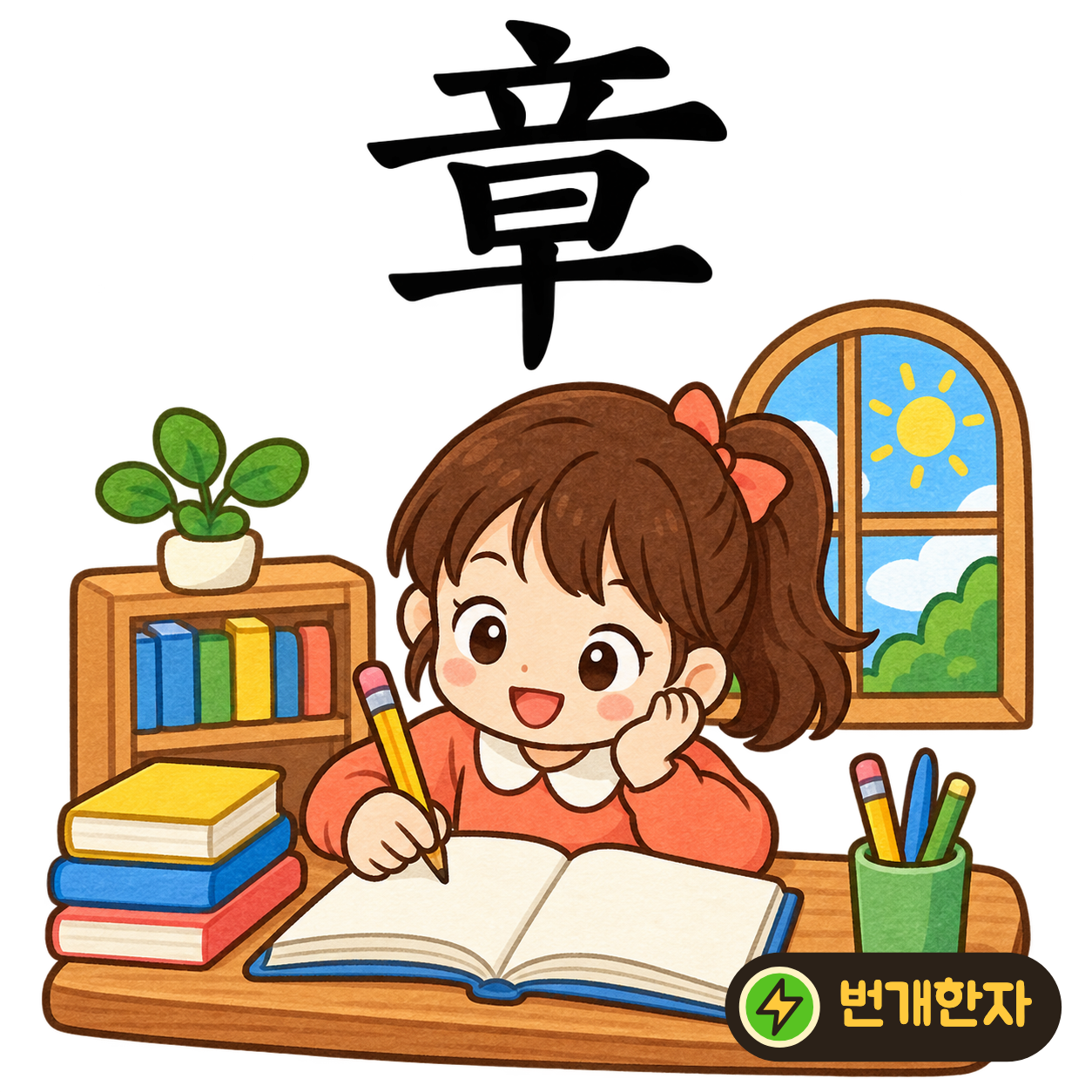 章: 설 立 아래에 이를 早가 있어요. 반듯하게 서 있는 표지 아래 글의 한 장을 써 놓는다고 상상해요. (기억 그림)