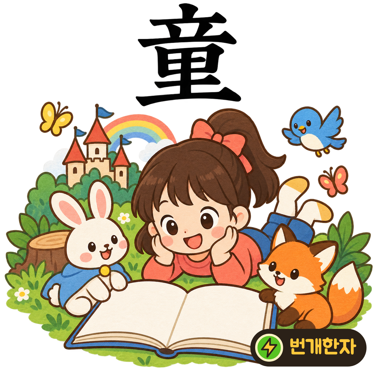 童: 설 立 아래에 마을 里가 있어요. 마을 한가운데 서서 놀 준비를 하는 아이를 떠올려요. (기억 그림)